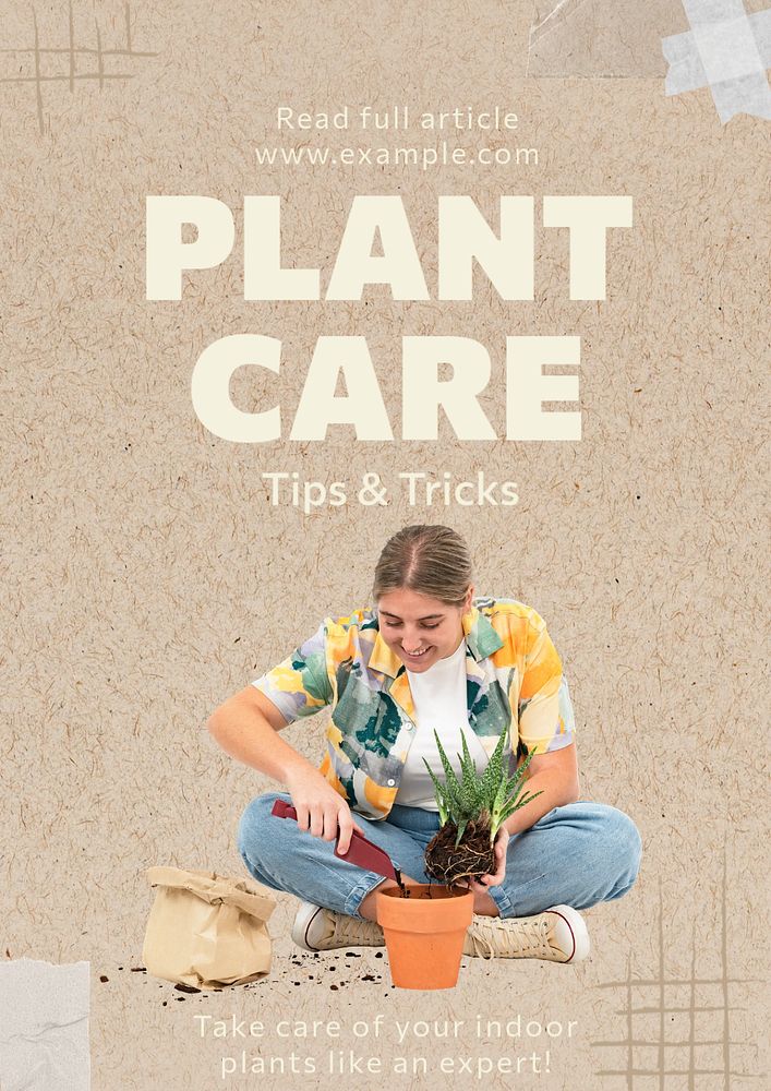 Plant care poster template, editable text & design