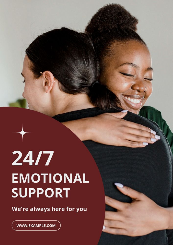 24/7 emotional support poster template, editable text & design