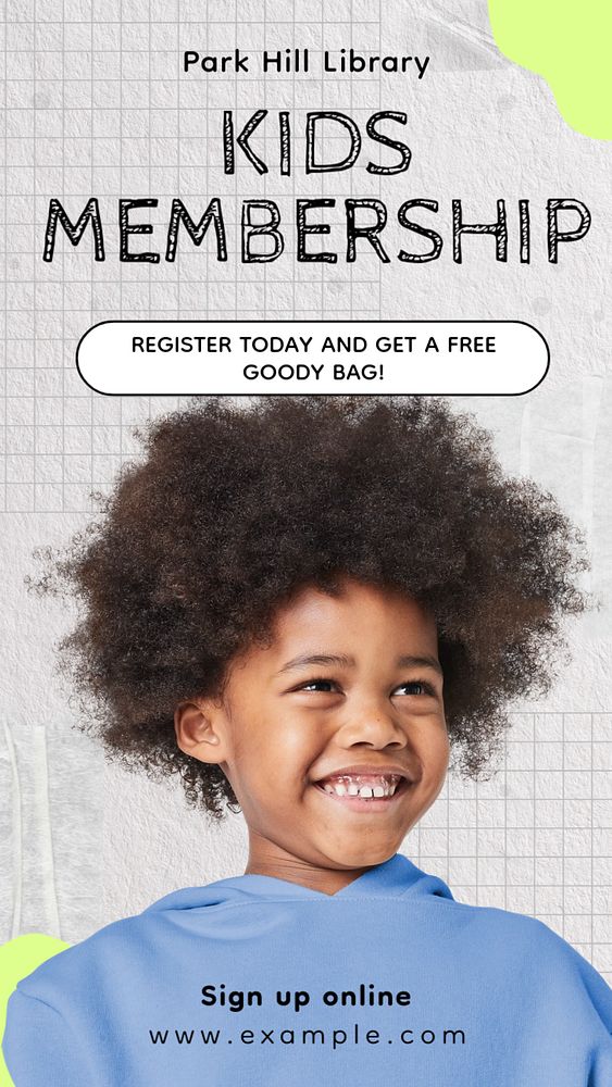 Kids membership Instagram story template, editable text