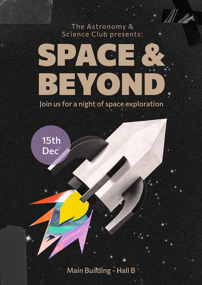 Space exploration poster template, editable text & design