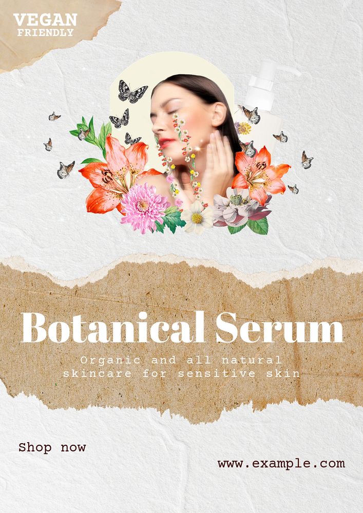 Botanical skincare poster template, editable text & design