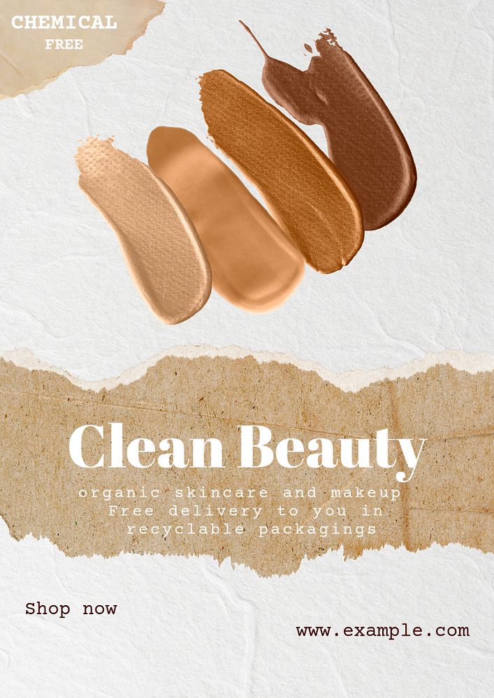 Clean beauty poster template, editable text & design