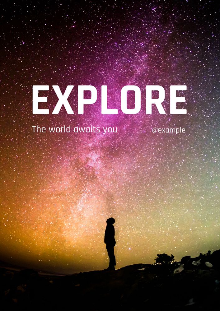 Explore poster template, editable text and design