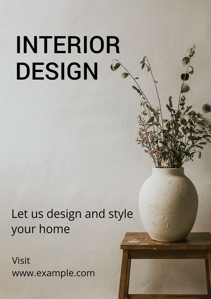 Interior design poster template, editable text and design