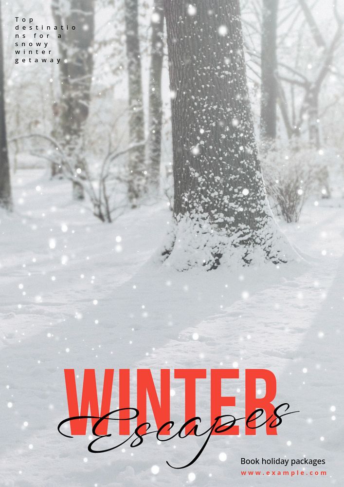 Winter getaway poster template, editable text and design