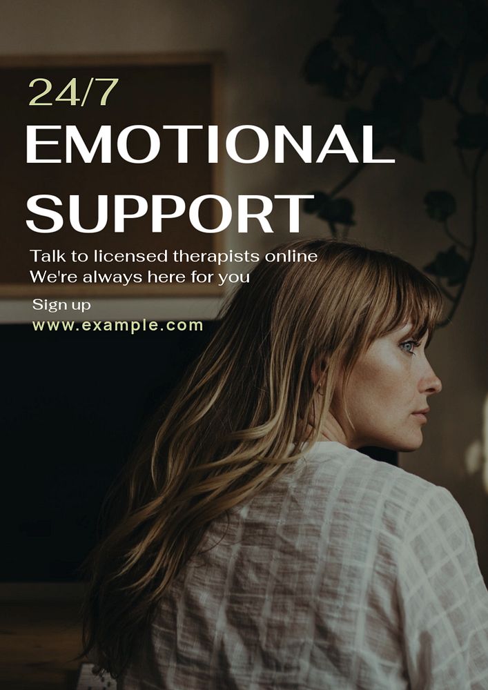 24/7 emotional support poster template, editable text and design