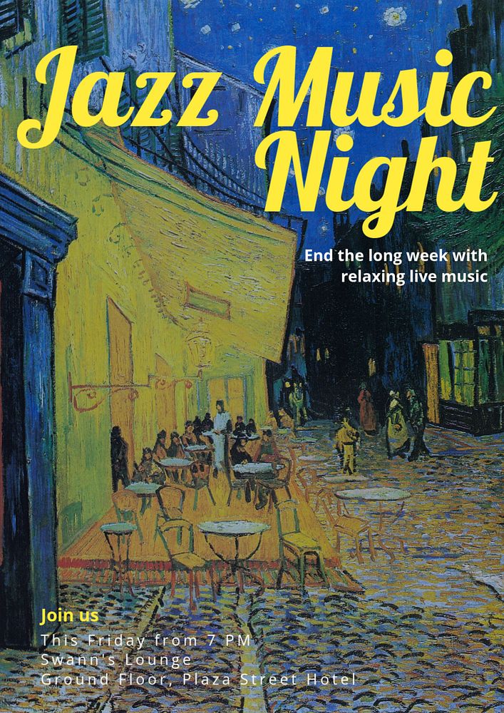 Jazz music night poster template, editable text and design