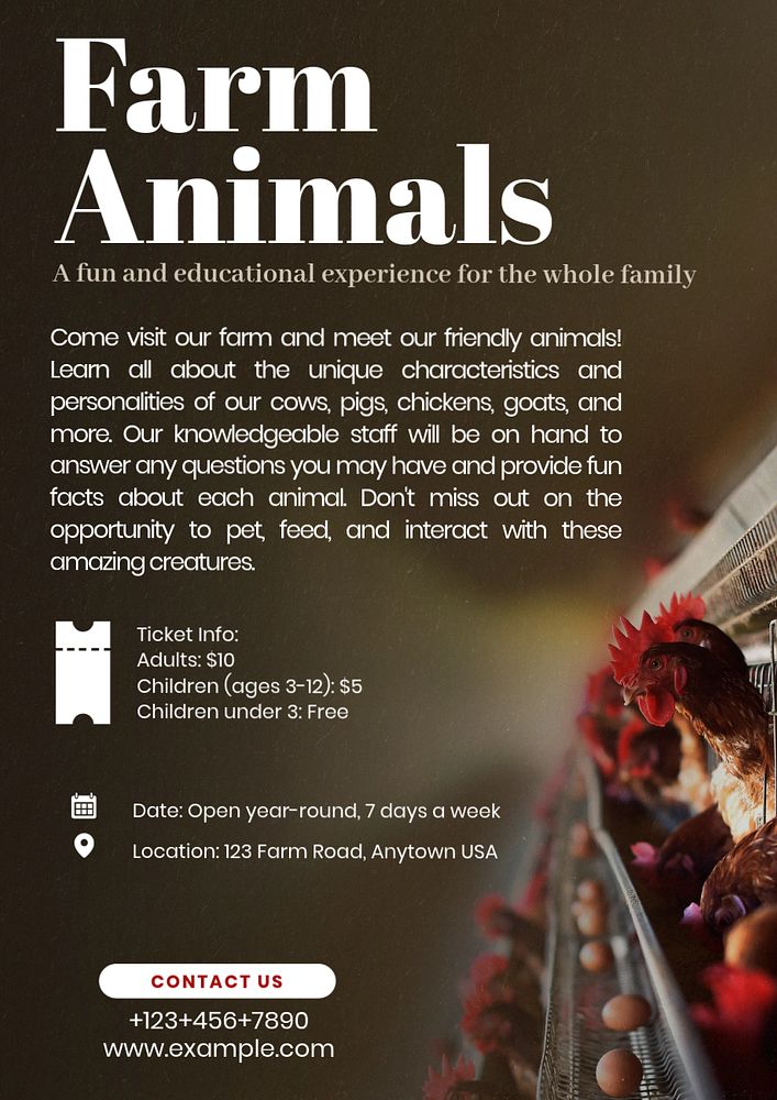 Farm animals poster template, editable text and design