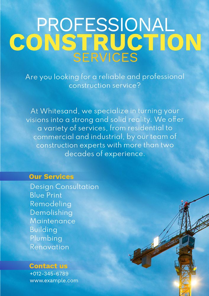 Professional construction poster template, editable text and design