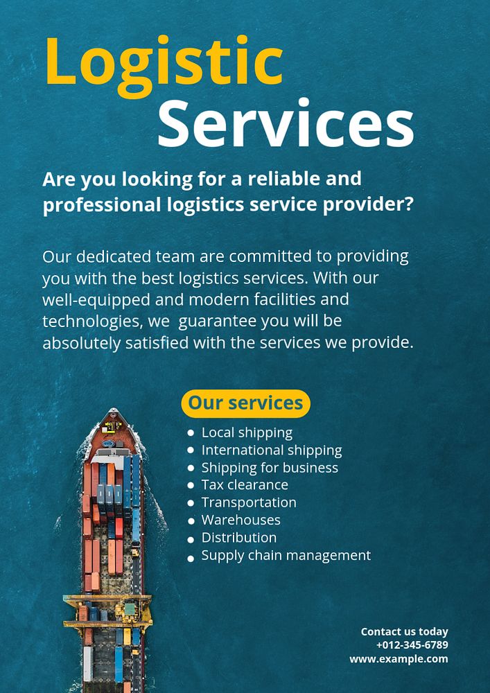 Logistic service poster template, editable text and design