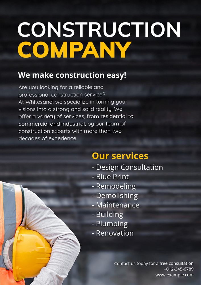 Construction service editable poster template