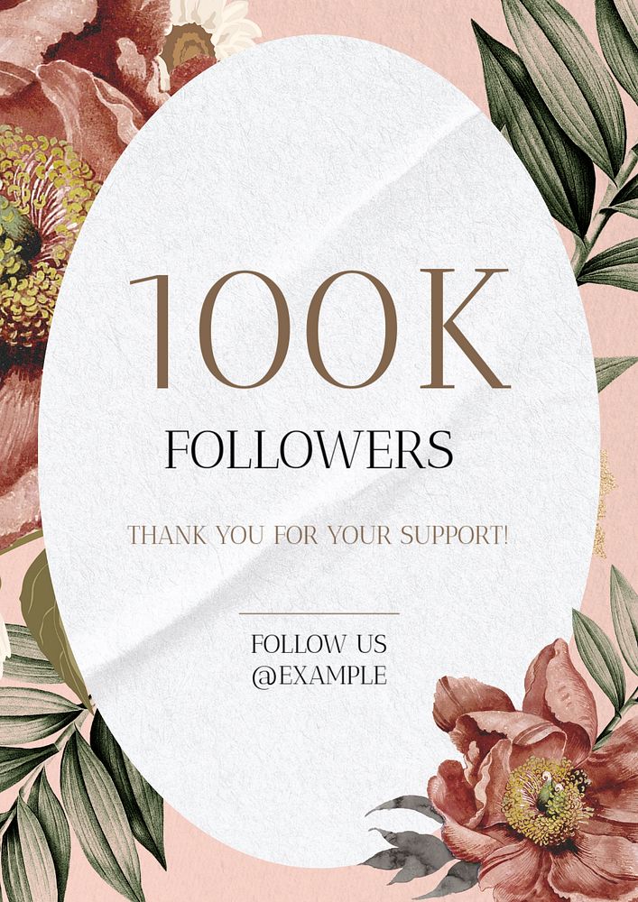 100k followers poster template, editable text & design