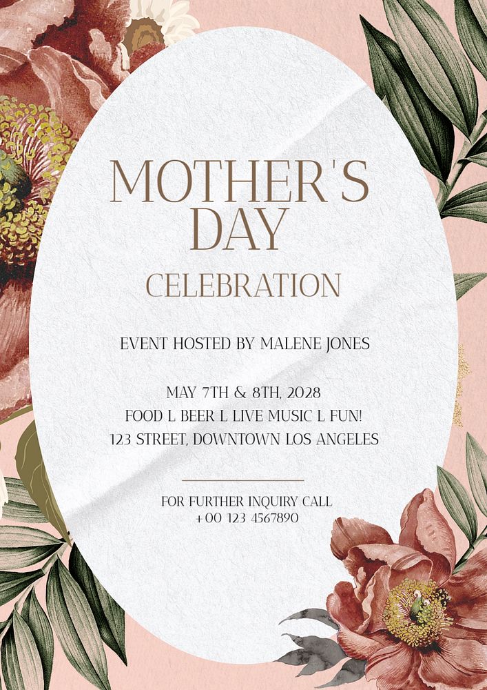 Mother's day event poster template, editable text & design