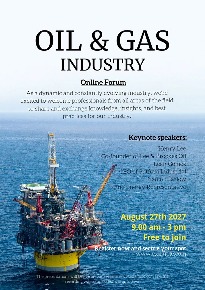 Oil & gas industry poster template, editable text and design