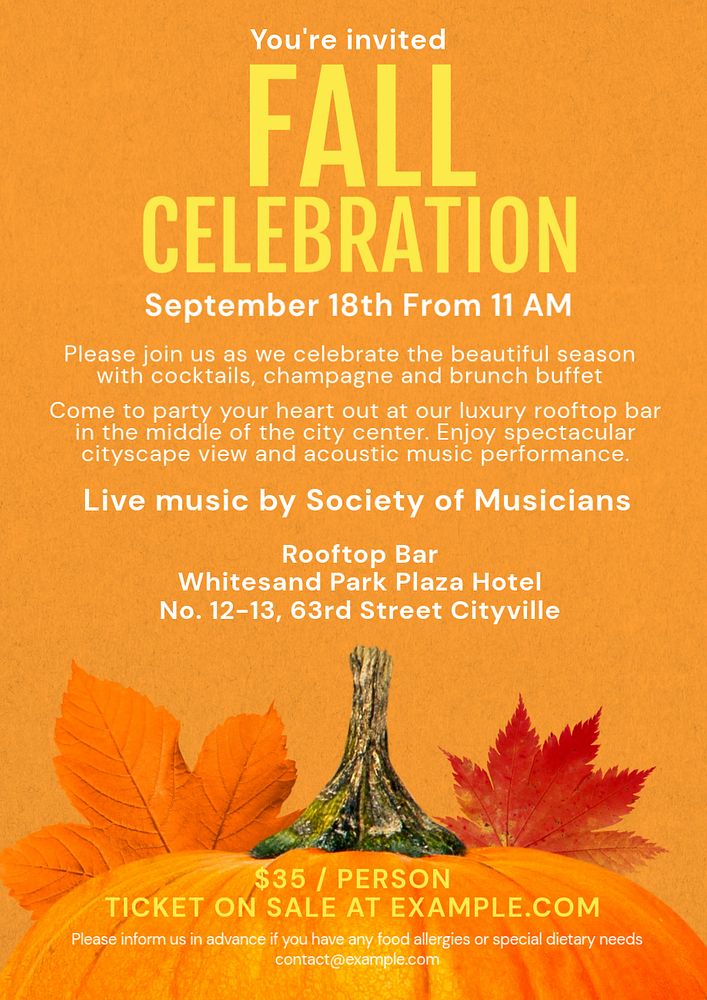 Fall celebration poster template, editable text and design