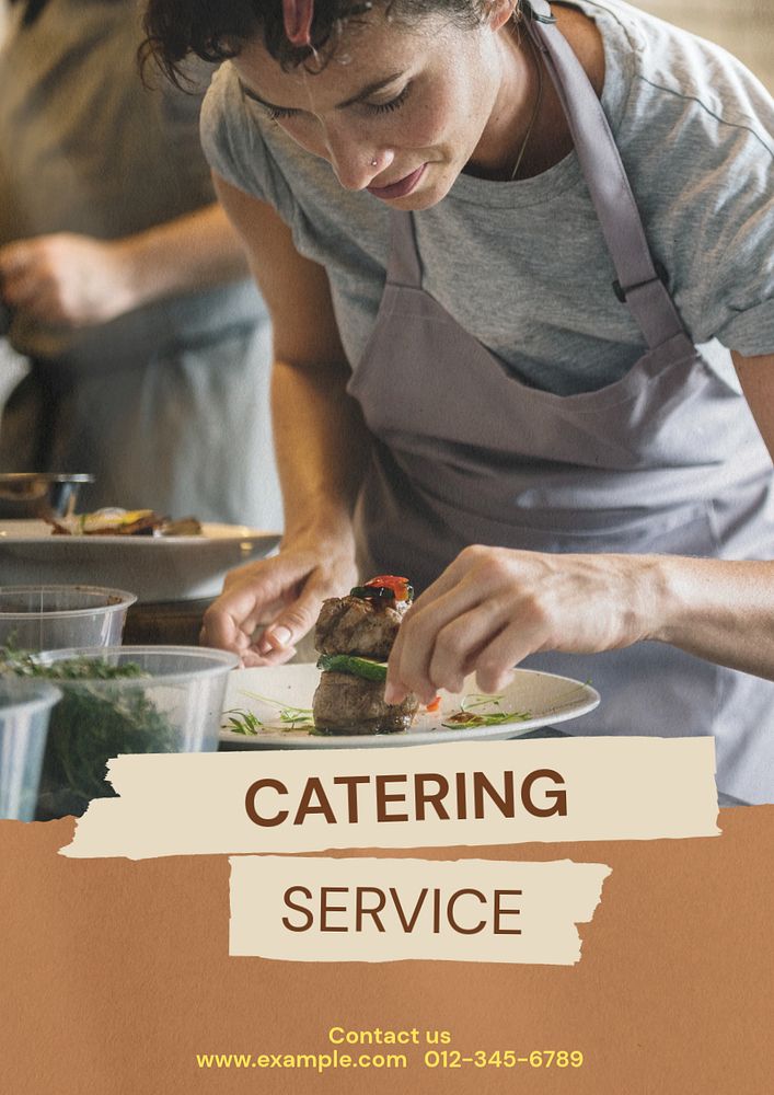 Catering service poster template, editable text & design