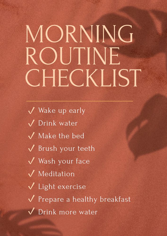 Morning routine poster template, editable text & design