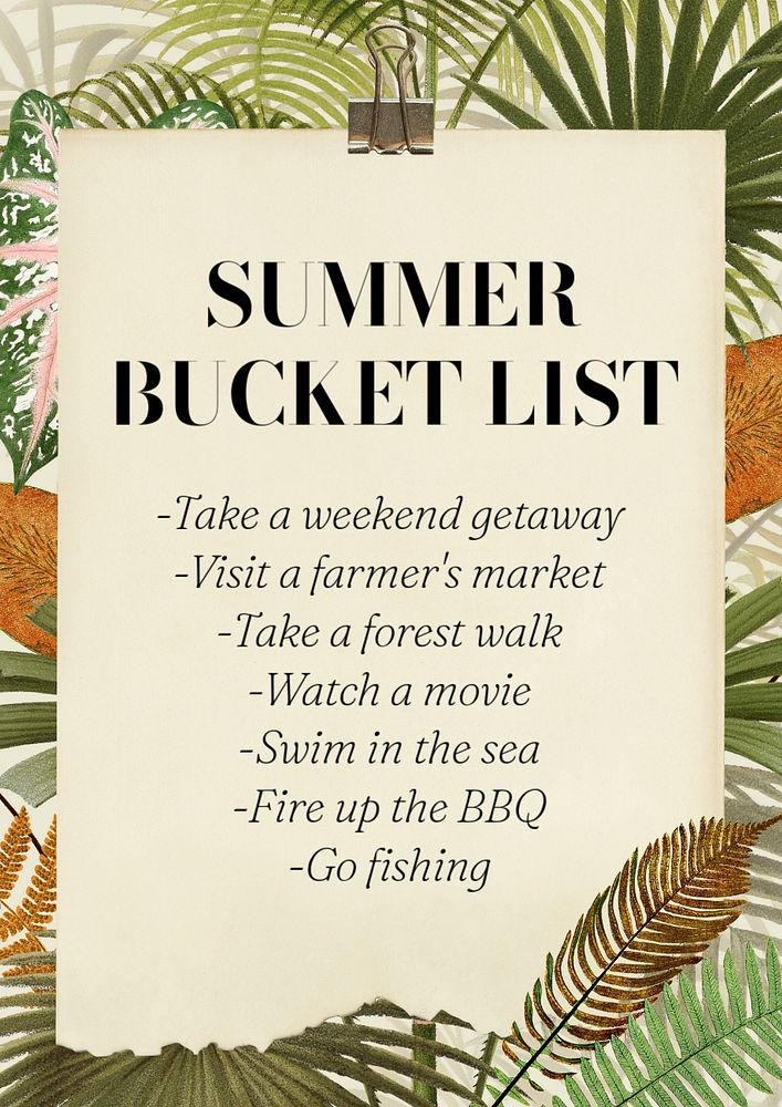 Summer bucket list poster template, editable text & design