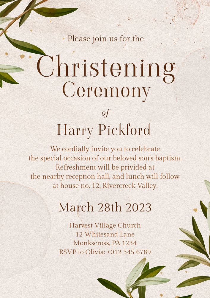 Christening ceremony poster template, editable text & design