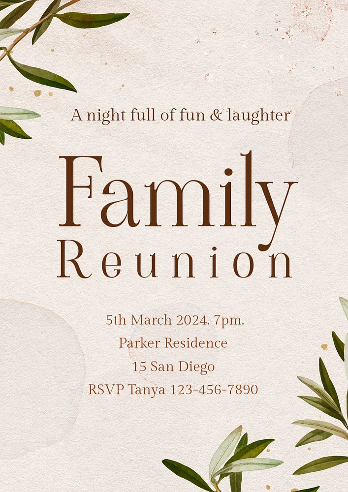 Family reunion invitation poster template, editable text & design