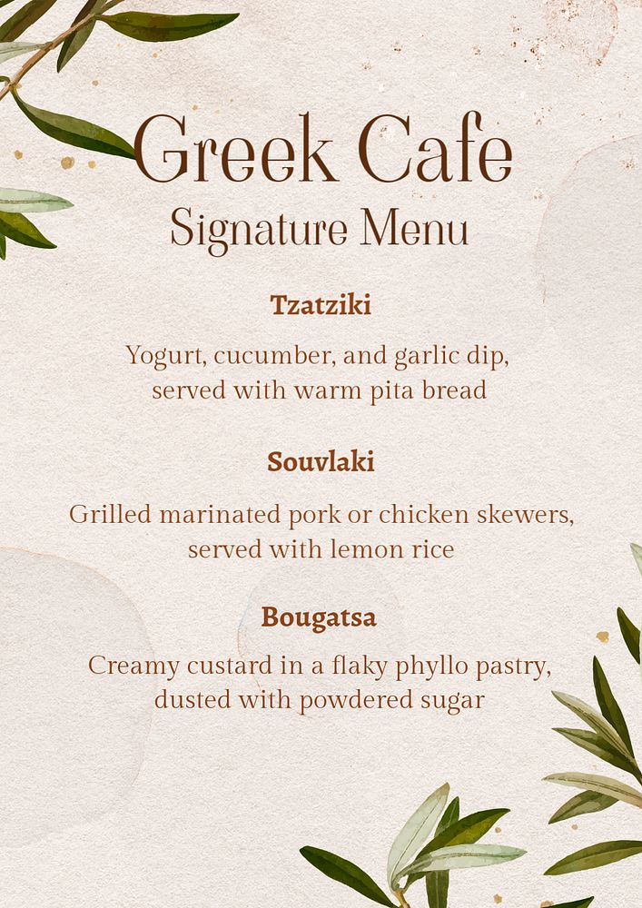 Signature menu poster template, editable text and design