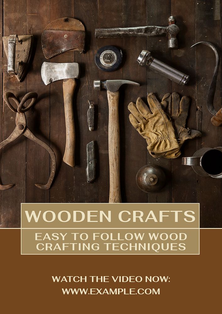 Wooden crafts poster template, editable text and design