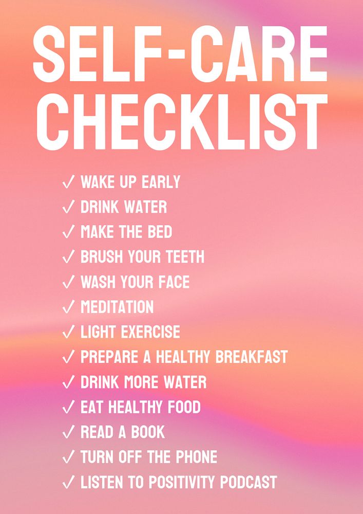 Self-care checklist poster template, editable text & design