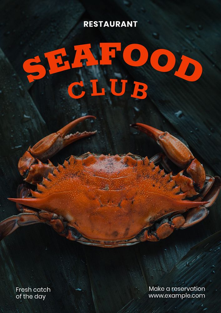 Seafood club poster template, editable text and design