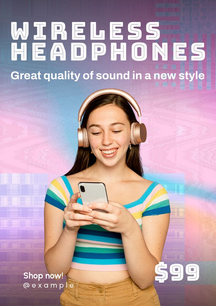 Headphone sale  poster template, editable text and design