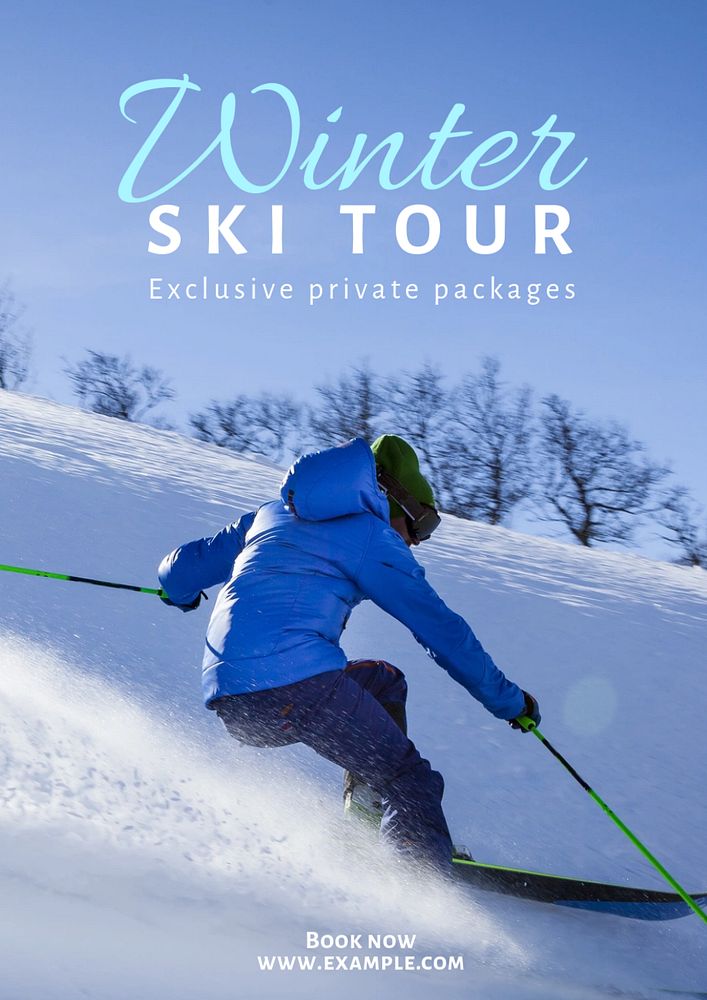 Winter ski tour poster template, editable text & design