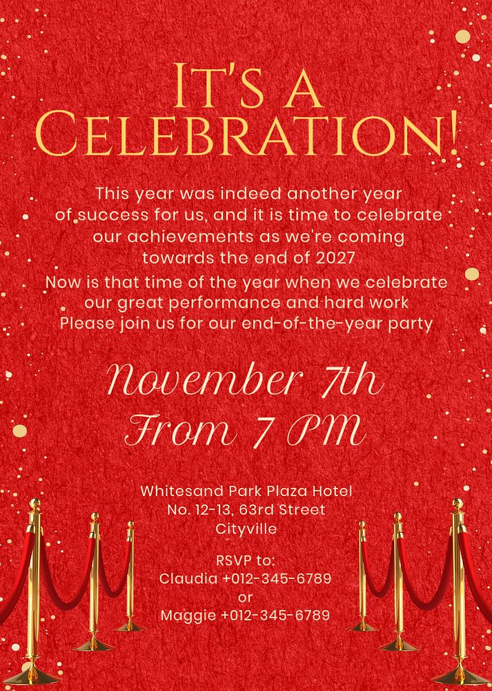 Celebration party poster template, editable text and design