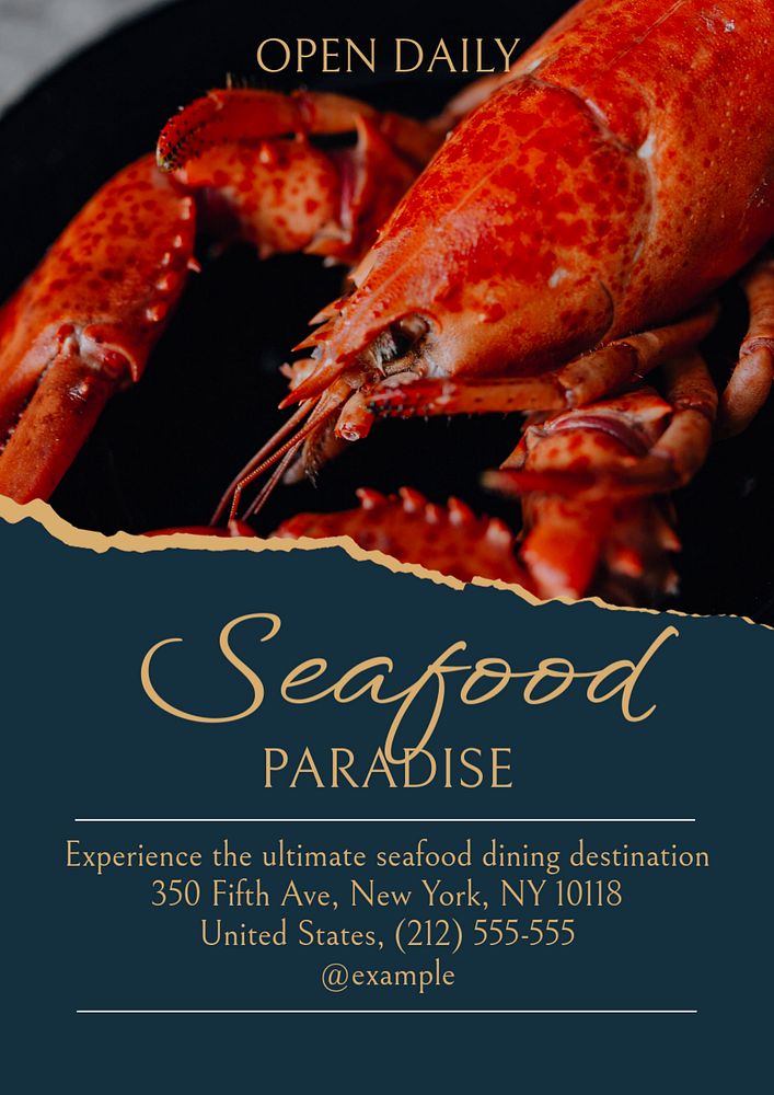 Seafood restaurant fish  poster template, editable text and design