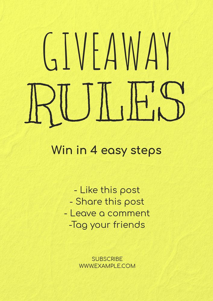 Giveaway rules poster template, editable text and design