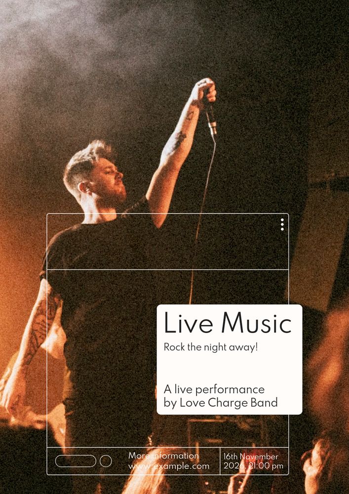 Live music poster template, editable text and design