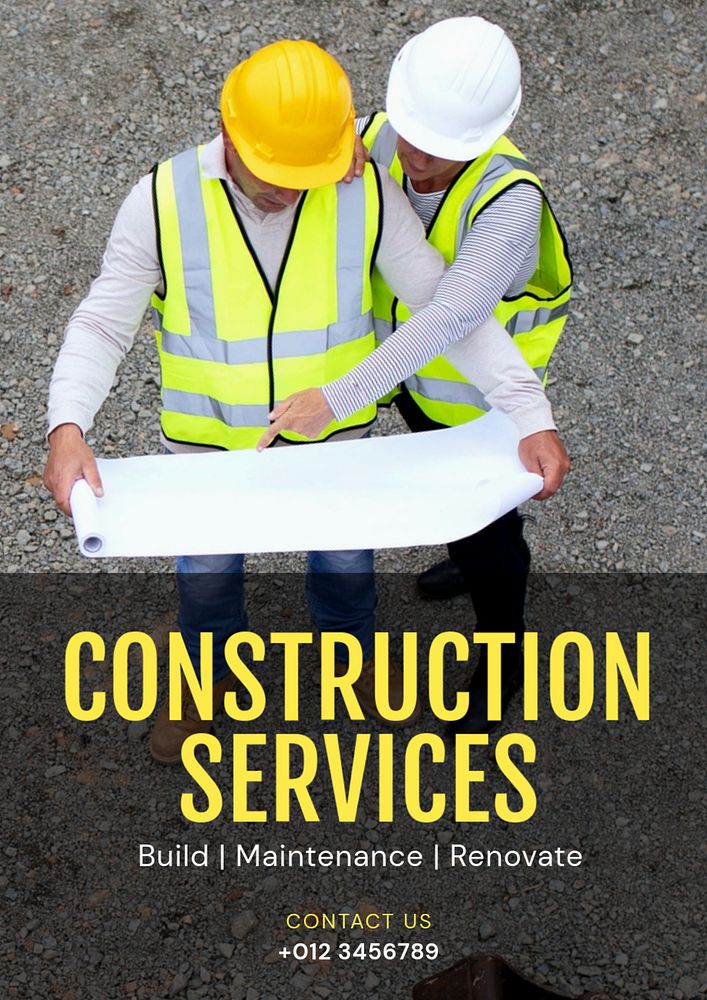 Construction service  poster template, editable text and design