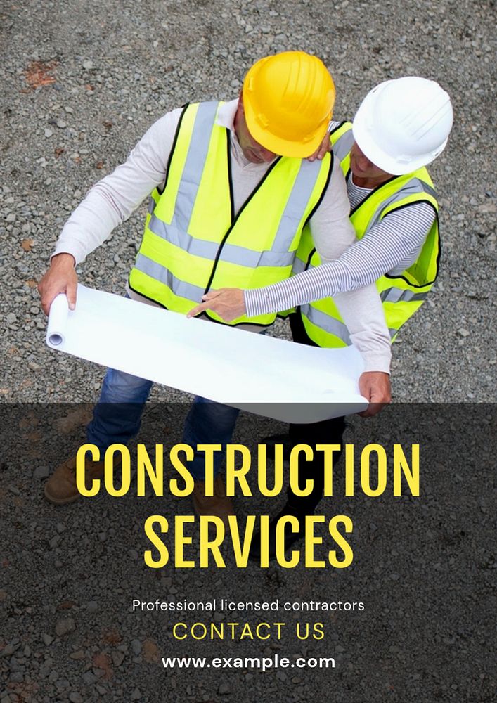 Construction services poster template, editable text and design