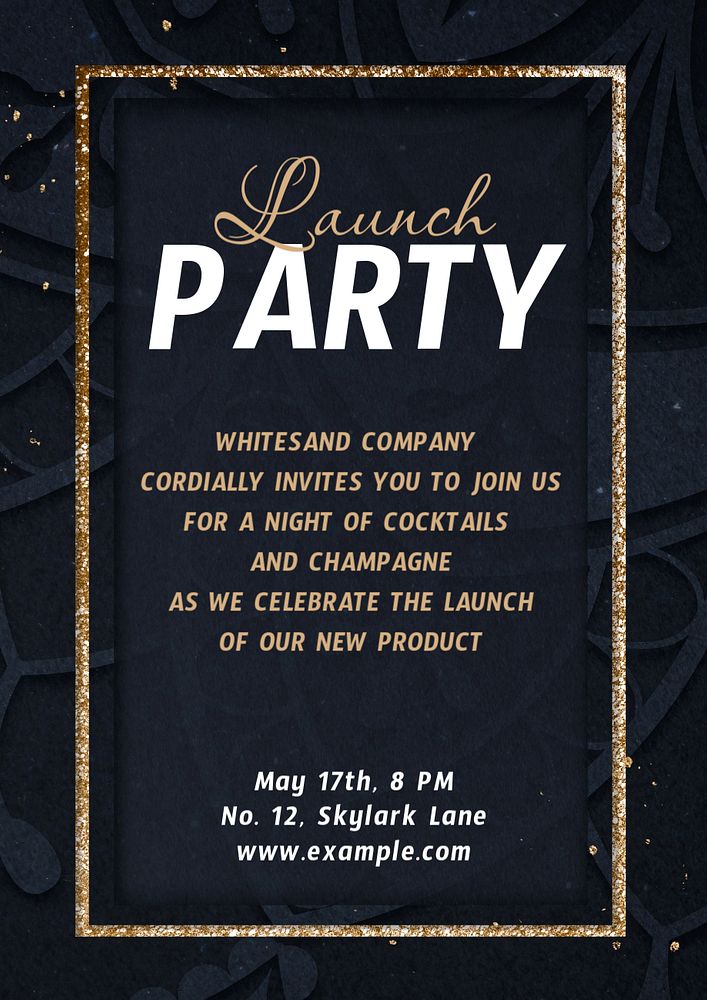 Launch party poster template, editable text & design