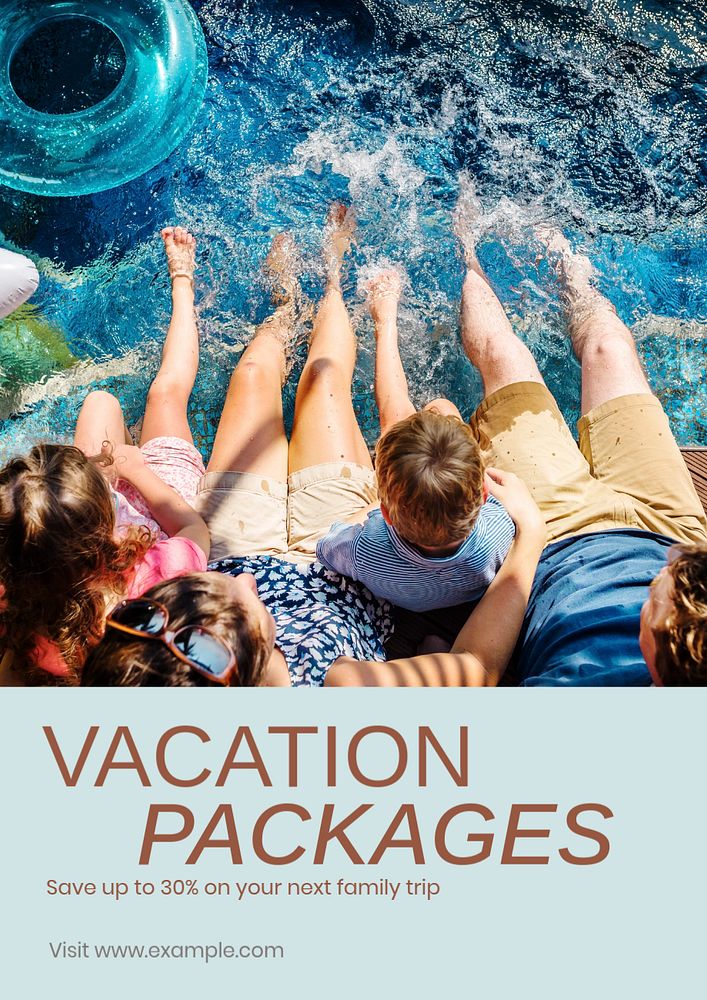 Vacation packages poster template, editable text and design