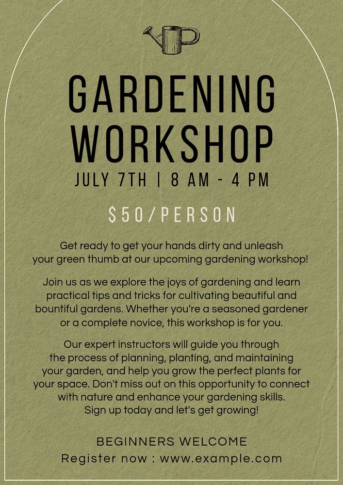 Gardening workshop poster template, editable text and design