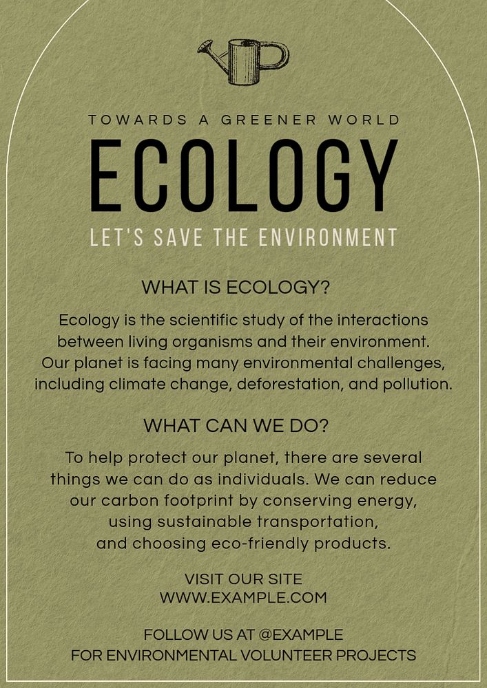 Ecology poster template, editable text and design