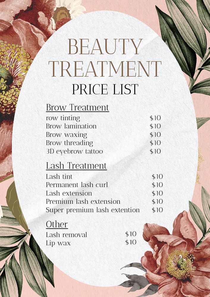 Beauty treatment poster template, editable text and design