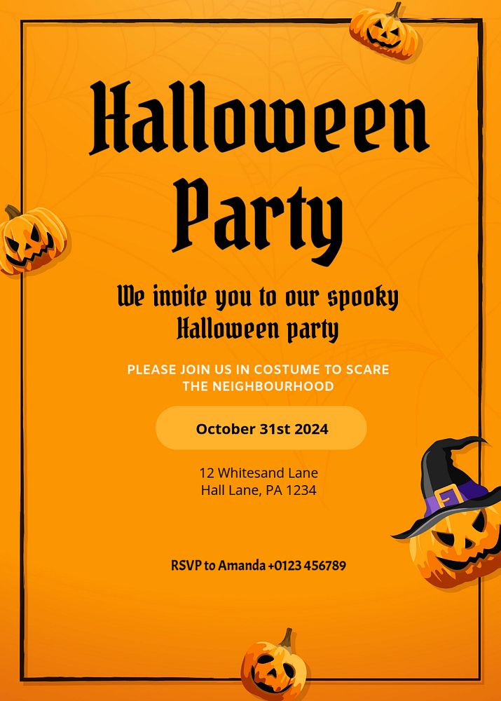 Halloween party invitation template, editable design