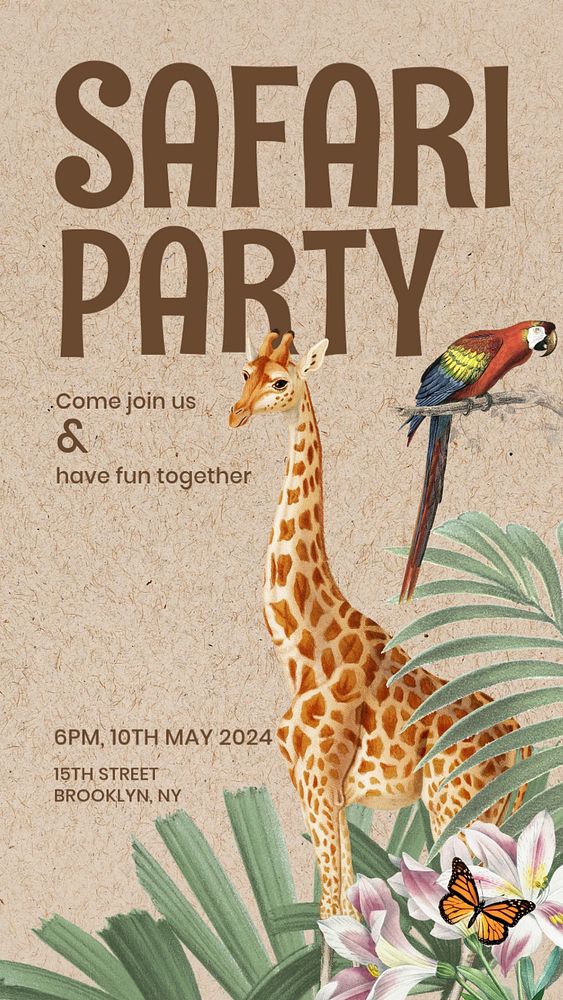 Safari party Instagram story template, editable text