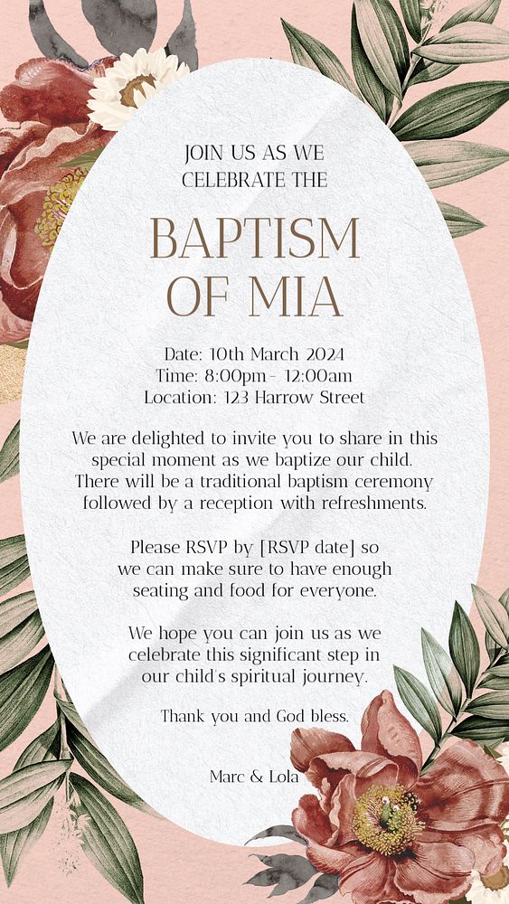 Baptism invitation Instagram story template, editable text