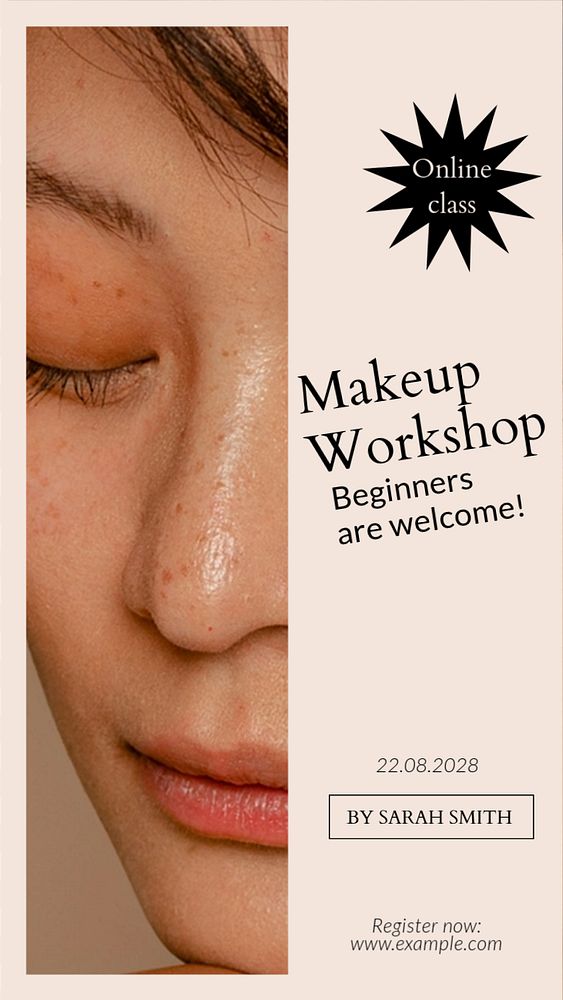 Makeup workshop Instagram story template, editable text