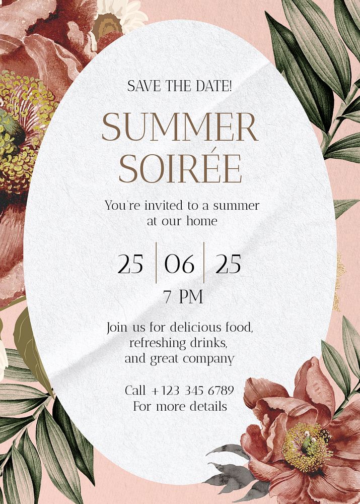 Summer party invitation template, editable design