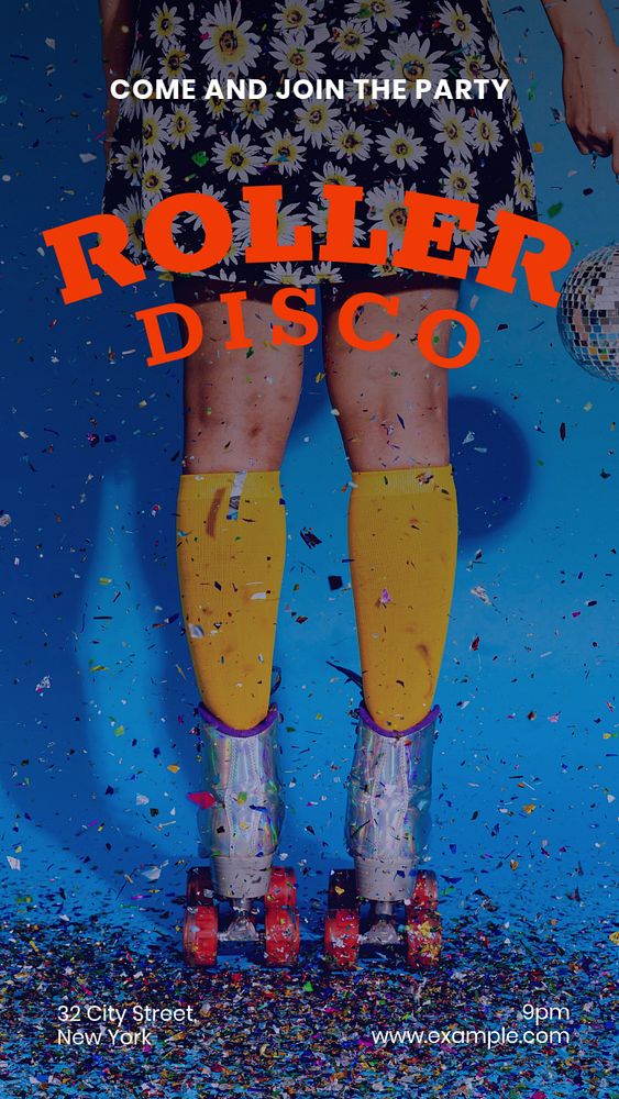 Roller disco Instagram story template, editable text