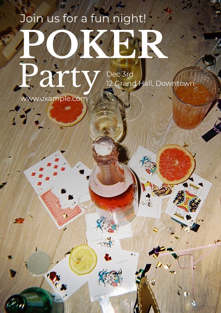 Poker party poster template, editable text and design