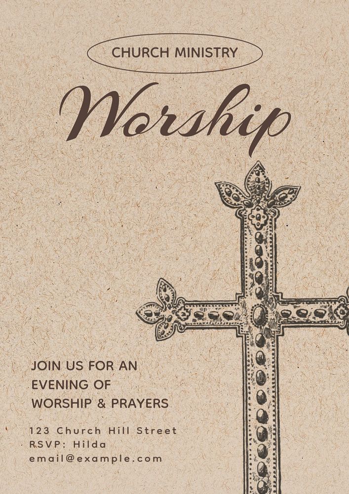 Church worship service  poster template, editable text and design