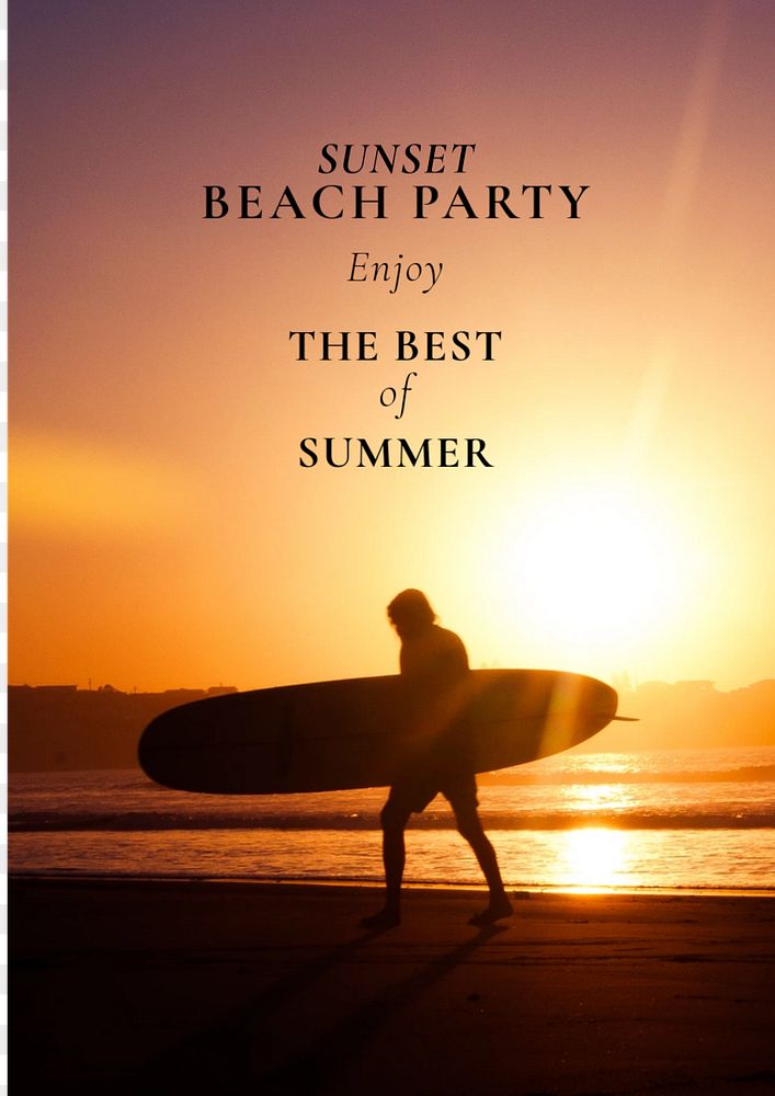 Beach party poster template, editable text and design